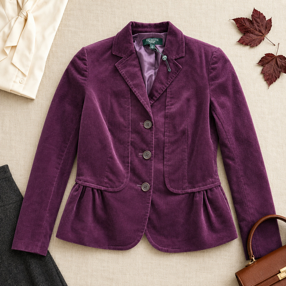 NWT Talbots Corduroy Peplum Blazer Women 6P Petite Purple Plum Fitted Jacket